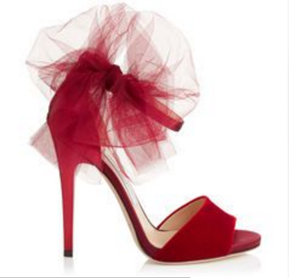 Jimmy Choo's latest red shoes with red tulle bows.